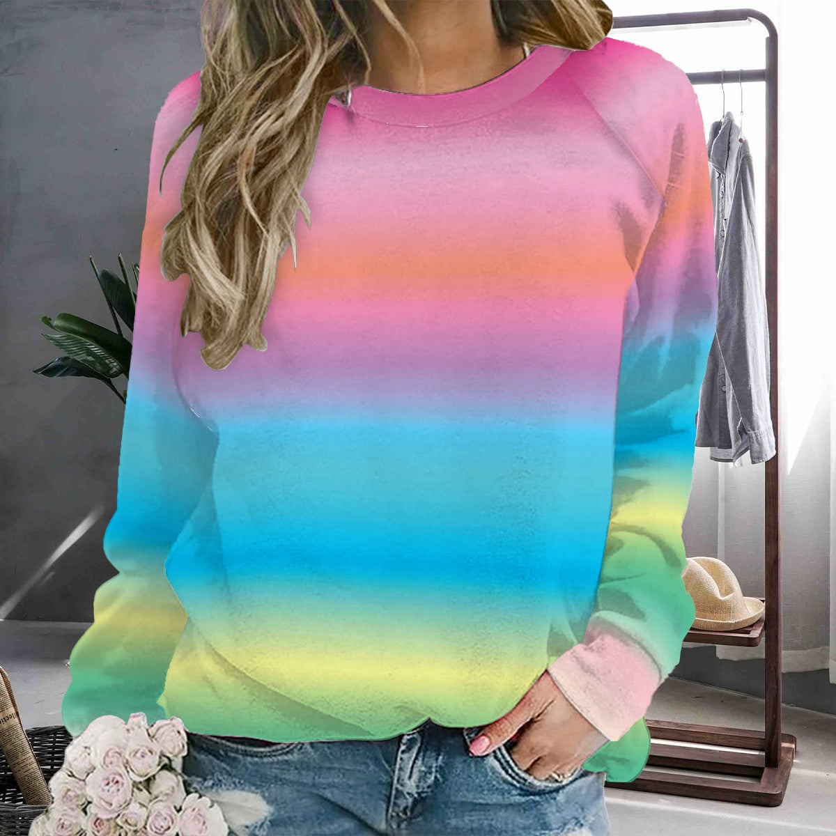 Light Spectrum - Ombre Blend - Terry Cloth Raglan Crewneck Sweatshirt